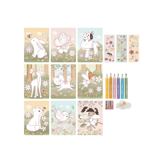 Malbuch mit Buntstiften und Stickern Rosa Fairy Garden
