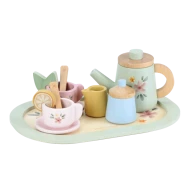 Holzteeset mit Blumenmuster