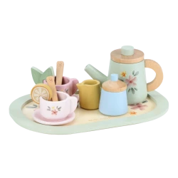 Holzteeset mit Blumenmuster