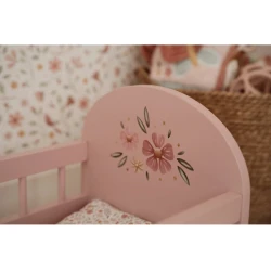 Holz-Puppenbett mit Bettdecke Pink