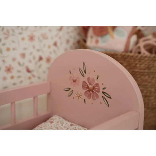 Holz-Puppenbett mit Bettdecke Pink