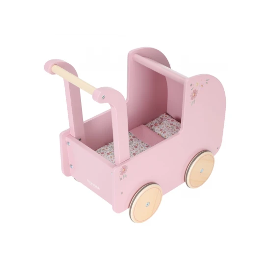 Holz-Puppenwagen mit Bettdecke Pink
