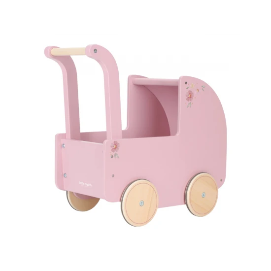 Holz-Puppenwagen mit Bettdecke Pink
