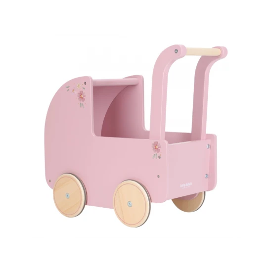 Holz-Puppenwagen mit Bettdecke Pink