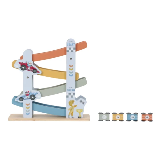 Autorennbahn Blue Little Dutch: Holzwürfel mit Aktivitäten für Kinder