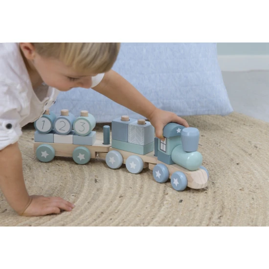 Holzeisenbahn Little Dutch Blau – kreatives Spielzeug für Kinder mit 17 Teilen, stilvolles Design in Blautönen