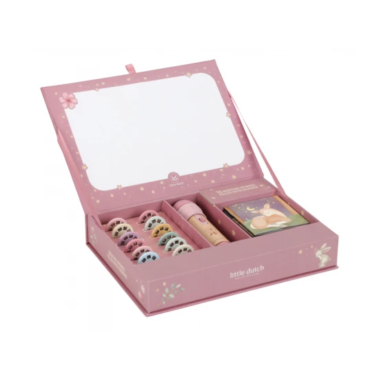 Kinderprojektor Little Dutch Pink - Märchen zur Projektion mit 12 Rollen und einem Bilderbuch