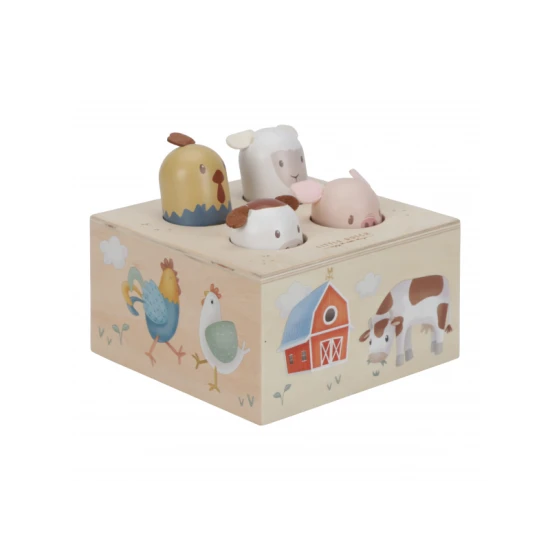 Pop-up-Bauernhoftiere mit einem Schwein, einem Schaf, einer Kuh und einem Huhn mit Geräuschen