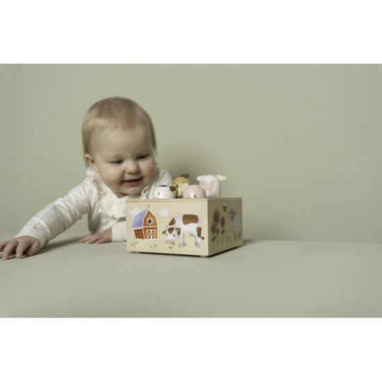 Pop-up-Bauernhoftiere mit einem Schwein, einem Schaf, einer Kuh und einem Huhn mit Geräuschen