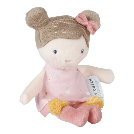 Eine wunderschöne Puppe mit dem Namen Rosa aus weichem, zartem Material in der Größe 10 cm von Little Dutch.