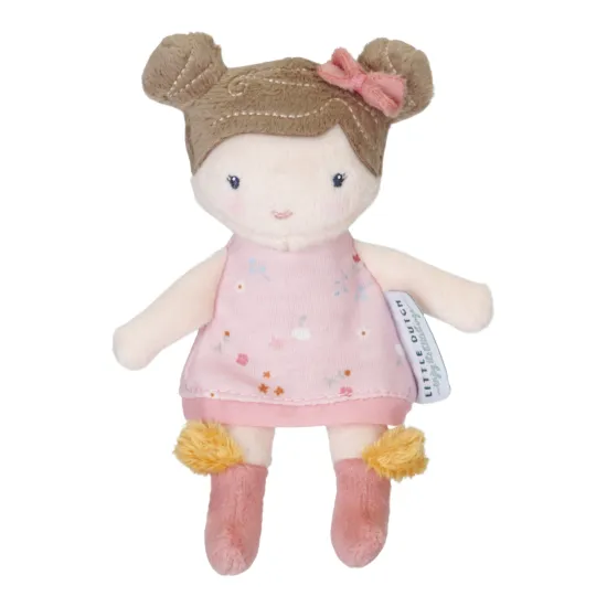 Eine wunderschöne Puppe mit dem Namen Rosa aus weichem, zartem Material in der Größe 10 cm von Little Dutch.