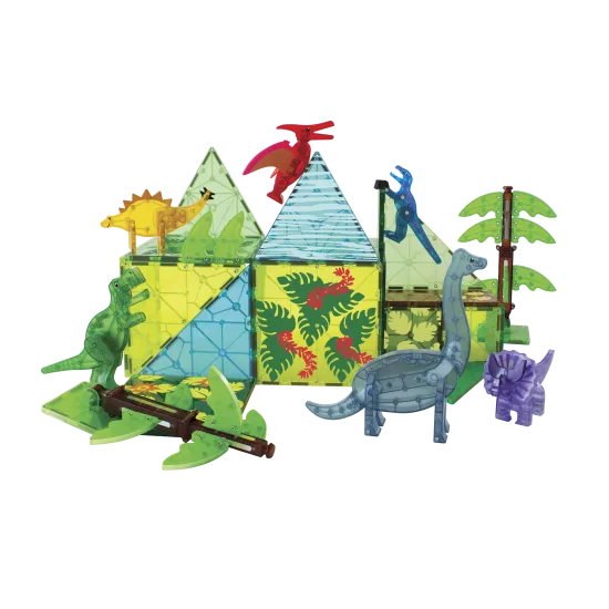 Dino World XL Magnet-Set mit Dinosauriern und Bäumen.