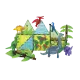 Dino World XL Magnet-Set mit Dinosauriern und Bäumen.
