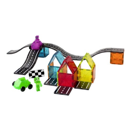 Magnetischer Bausatz Downhill Duo 40-teilig. Ein tolles Geschenk für Kinder, die Autos lieben.