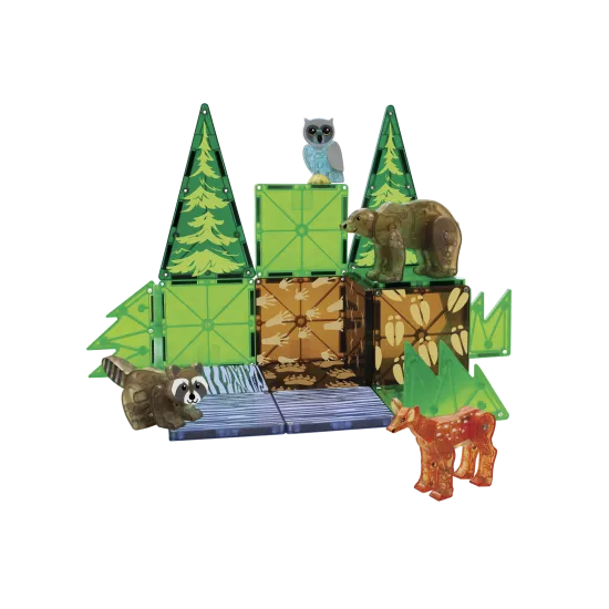 Magnetischer Bausatz mit Waldtierfiguren.