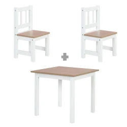 Dreiteiliges Kindersitzset Woody Weiß/natur