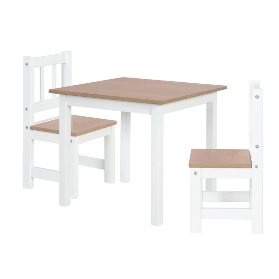 Dreiteiliges Kindersitzset Woody Weiß/natur