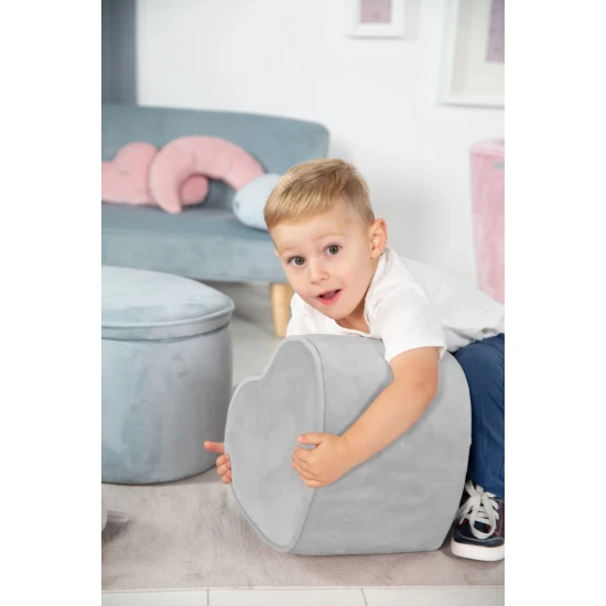 Kinder-Hocker Lil Sofa in Herzform Grau