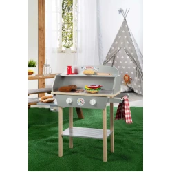 Holz-Kindergrill BBQ mit Zubehör Grau/natur