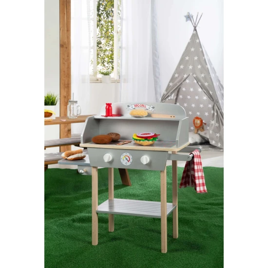 Holz-Kindergrill BBQ mit Zubehör Grau/natur Holz-Kindergrill BBQ mit Zubehör Grau/natur