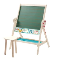 Kombination aus doppelseitiger Schultafel und Kindertisch mit Stuhl