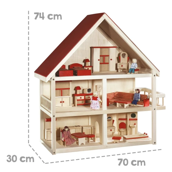Puppenhaus mit Möbeln Rot/Natur