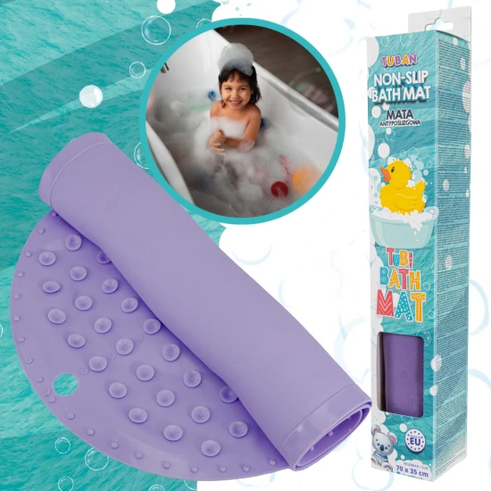 Rutschfeste violette Badematte mit Saugnäpfen für Sicherheit und Komfort beim Baden.
