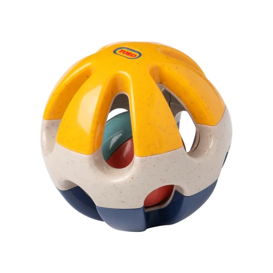 Bunte Rassel in Ballform mit Löchern zum einfachen Greifen in Babyhänden
