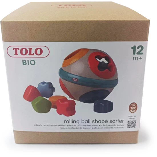 Insert Ball, ein Kinderspielzeug, enthält verschiedene geometrische Formen, die Kinder erkennen und in die richtigen Löcher einfügen müssen