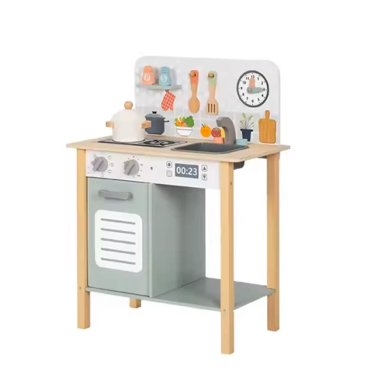 Kinderküche aus Holz in Pastellfarben von Tooky Toy mit Zubehör.