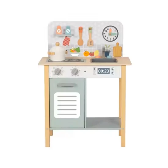 Kinderküche aus Holz in Pastellfarben von Tooky Toy mit Zubehör.