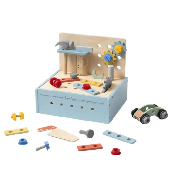 Tragbare Holzwerkbank für Kinder – Werkzeugkoffer