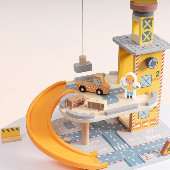 Kran- und Auto-Set von Tooky Toy – Holzbauset mit Kran, Autos und Spielfiguren