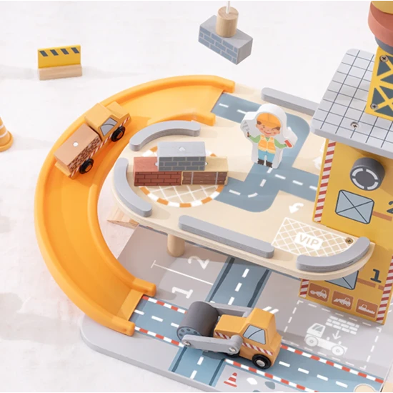 Kran- und Auto-Set von Tooky Toy – Holzbauset mit Kran, Autos und Spielfiguren