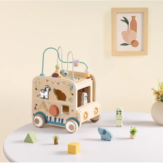 Holzpuzzle Safari mit Labyrinth von Tooky Toy – pädagogisches Holzspielzeug mit Tieren und Perlen