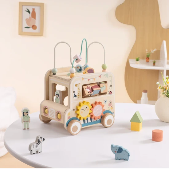 Holzpuzzle Safari mit Labyrinth von Tooky Toy – pädagogisches Holzspielzeug mit Tieren und Perlen