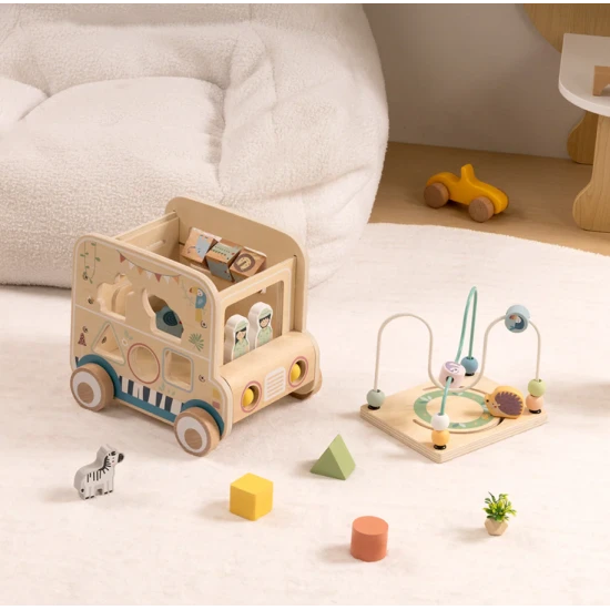 Holzpuzzle Safari mit Labyrinth von Tooky Toy – pädagogisches Holzspielzeug mit Tieren und Perlen