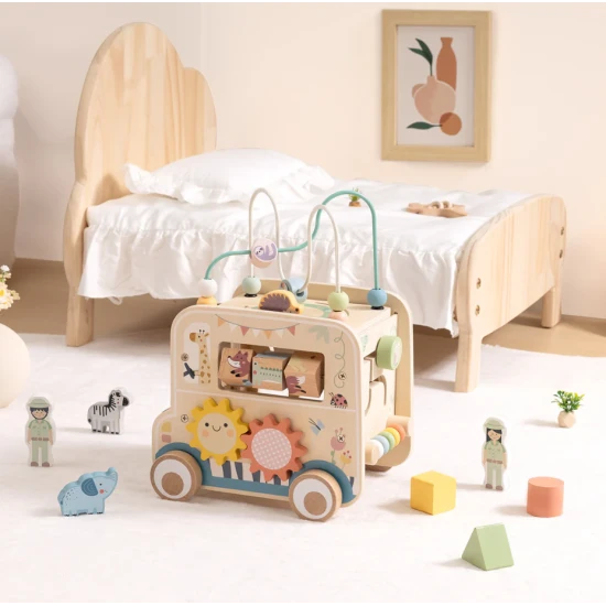 Holzpuzzle Safari mit Labyrinth von Tooky Toy – pädagogisches Holzspielzeug mit Tieren und Perlen