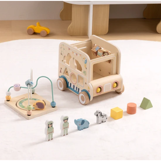 Holzpuzzle Safari mit Labyrinth von Tooky Toy – pädagogisches Holzspielzeug mit Tieren und Perlen