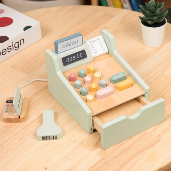 Kinderkasse mit Kartenleser und Scanner – Montessori-Spielzeug zum spielerischen Lernen