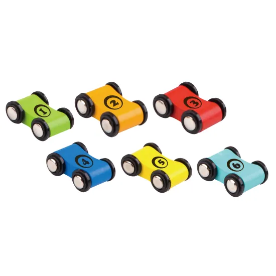 Tooky Toy bunte Holzrennstrecke mit sieben Ebenen und sechs Autos