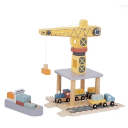 Kinder-Spielzeugset: Frachthafen mit Kran, 24-teilig
