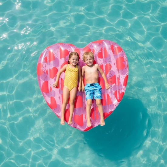 Das riesige aufblasbare Herz von Swim Essentials mit Herzmuster fällt auf jeder Wasseroberfläche wunderschön auf. Es ist für Kinder ab etwa 6 Jahren gedacht, die maximale Tragkraft beträgt jedoch 80 kg, sodass Jugendliche es problemlos zum Spaß oder Erwachsene zum Faulenzen nutzen können.