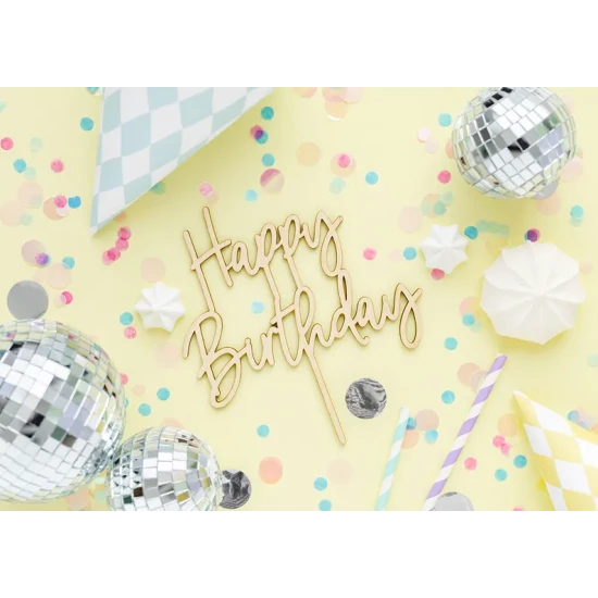 Hölzerne Happy Birthday-Kuchendekoration von Party Deco.