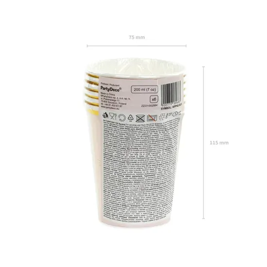 Rosa Becher mit Katzenmotiv passend zum Kindergeburtstag.