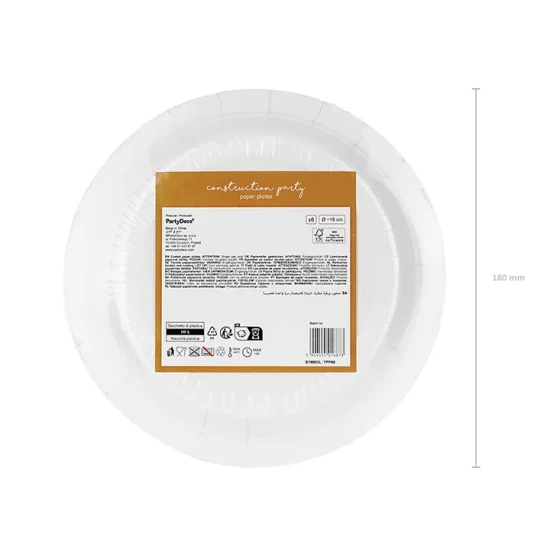 Geburtstagsteller für eine Kinderparty mit dem Motiv Baufahrzeuge.