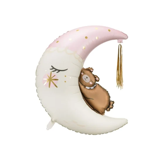 Teddybär auf dem Mondballon mit rosa Elementen. Ein tolles Accessoire für eine Kinderparty.