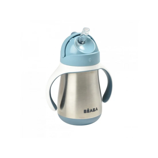 Thermobecher aus Edelstahl mit Strohhalm 250ml Blue – Béaba