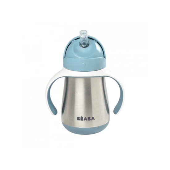 Thermobecher aus Edelstahl mit Strohhalm 250ml Blue – Béaba