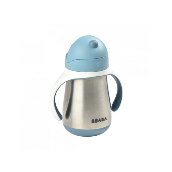 Thermobecher aus Edelstahl mit Strohhalm 250ml Blue – Béaba